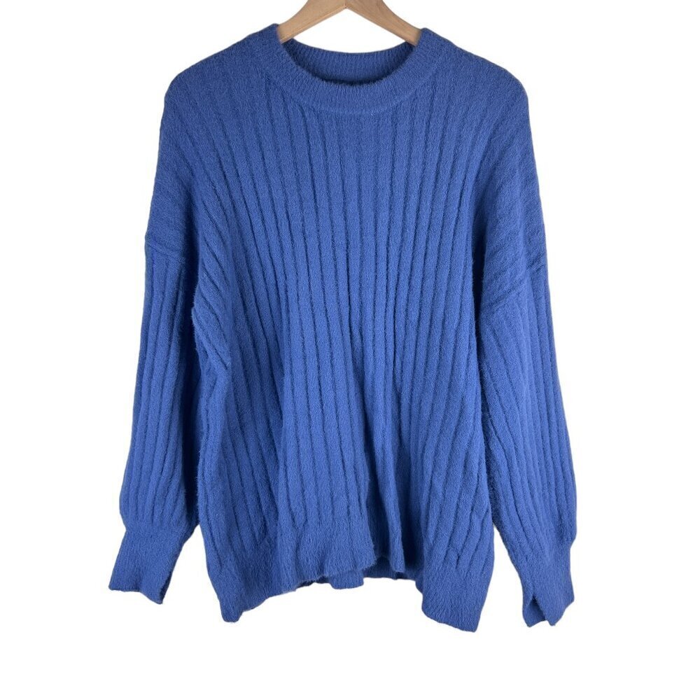 Aerie Blue Fuzzy Knit Buttercream Crew Neck Pullover Sweater